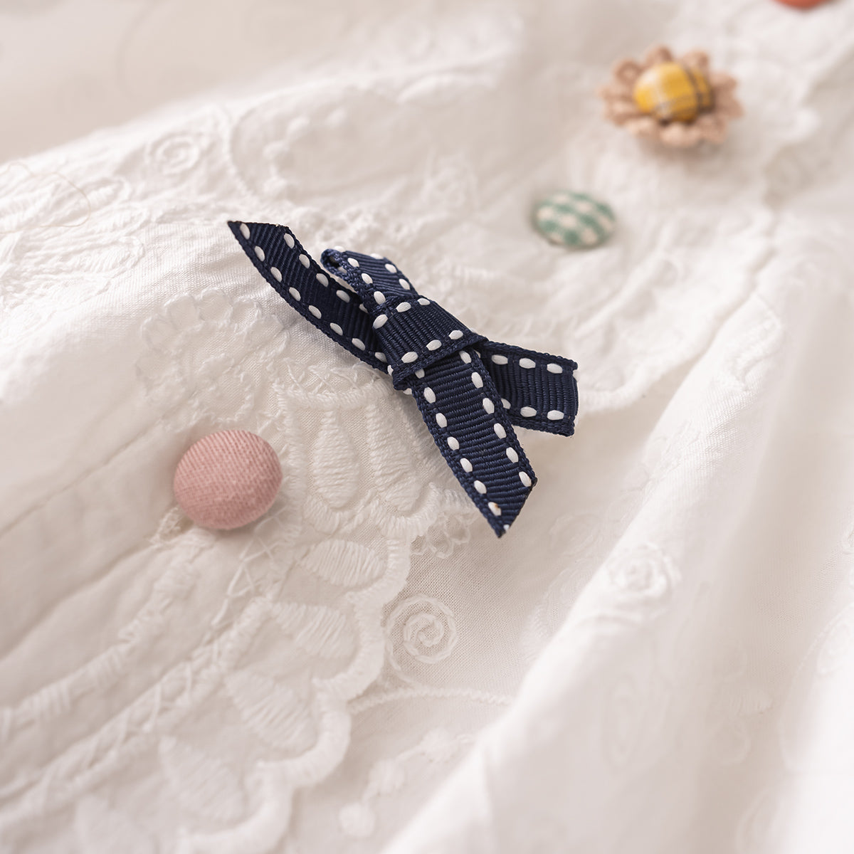 Japanese Style Ruffled Stand Collar Shirt – Color-Button Bow Long Sleeve Top