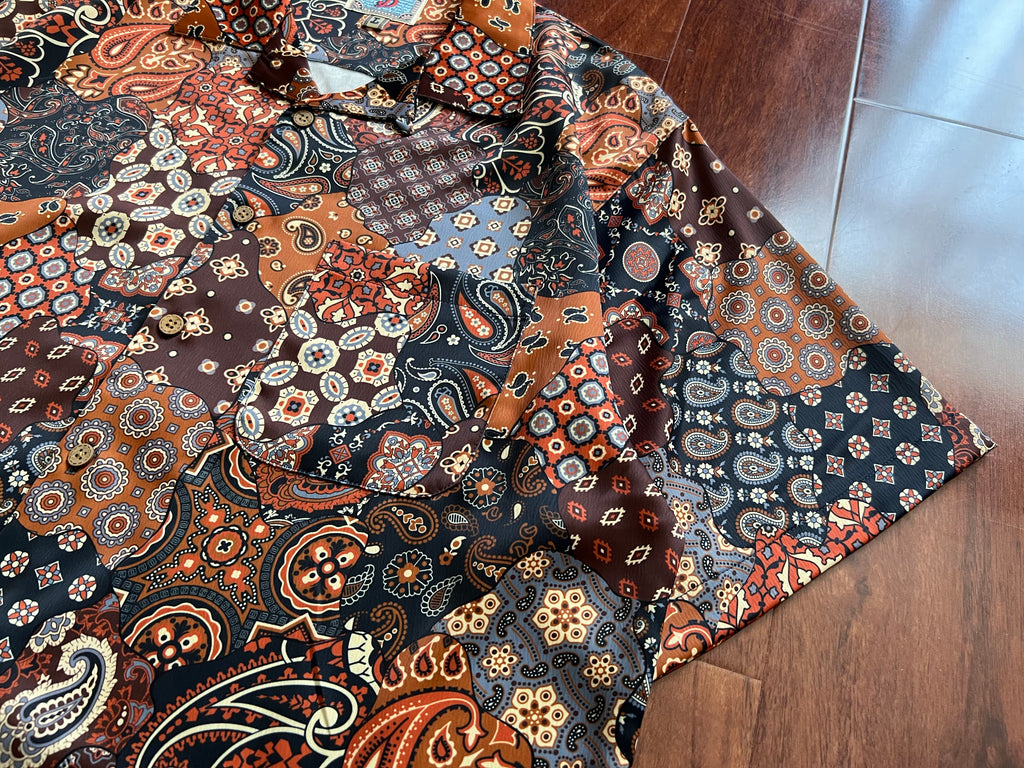 Ukiyo-E Patchwork Style Loose Drape Hawaiian Cuban Collar Printed Aloha Shirt Short Sleeve Shirt