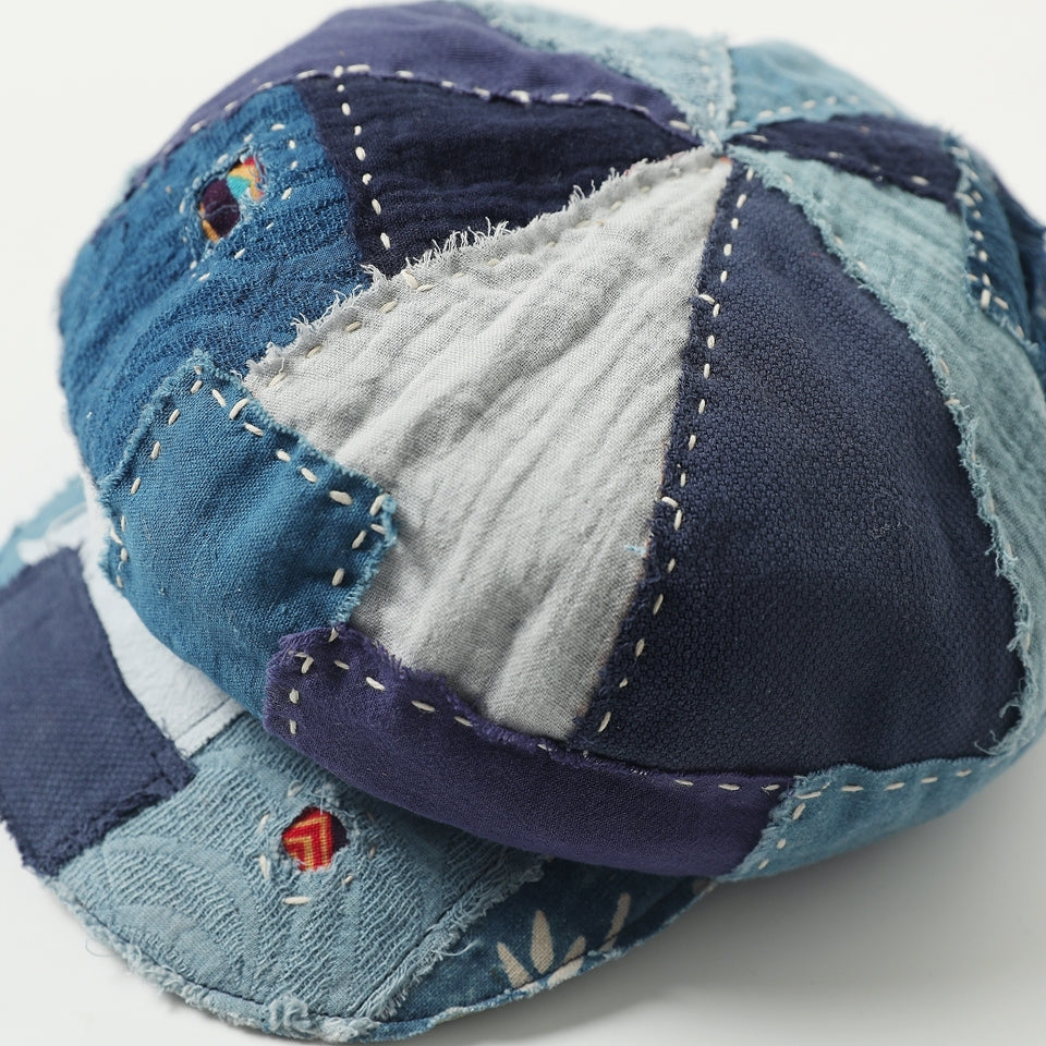 Original Handmade Japanese Boro Patchwork Octagonal Hat Painter Hat Blue Dye Vintage Hat for Men and Women