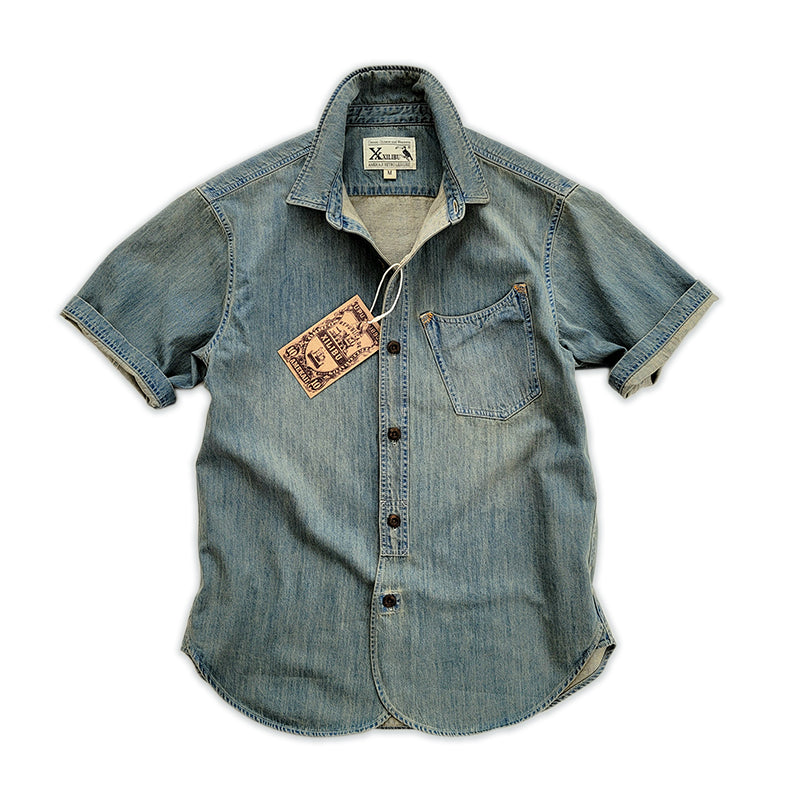 Summer Cotton Denim Short Sleeve Shirt Amekaji Retro Casual New Arrival