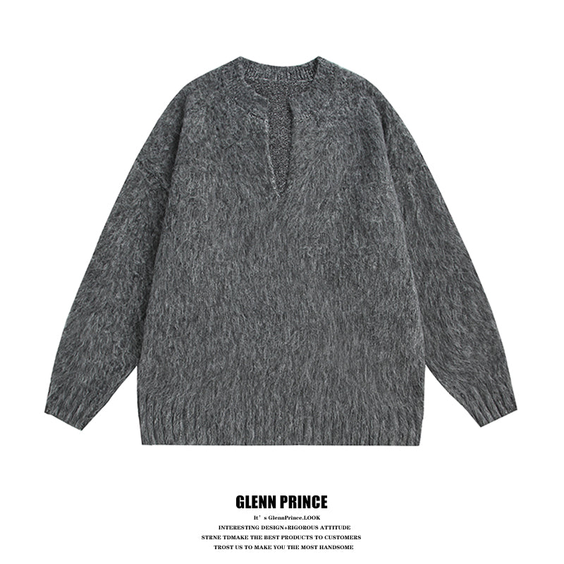 GPstudio American Style Trendy Brand Seahorse Wool V-Neck Sweater for Men Spring Melad Brown Lazy Top Knitted Shirt