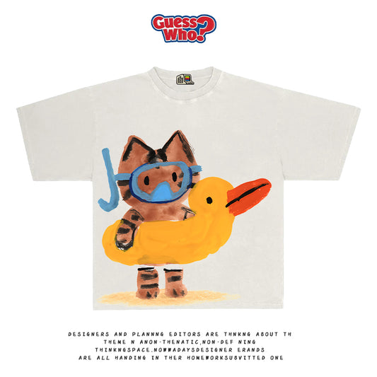 All Nature Hand-Painted Cat Illustration Tee – Fun Artist Graphic Short Sleeve