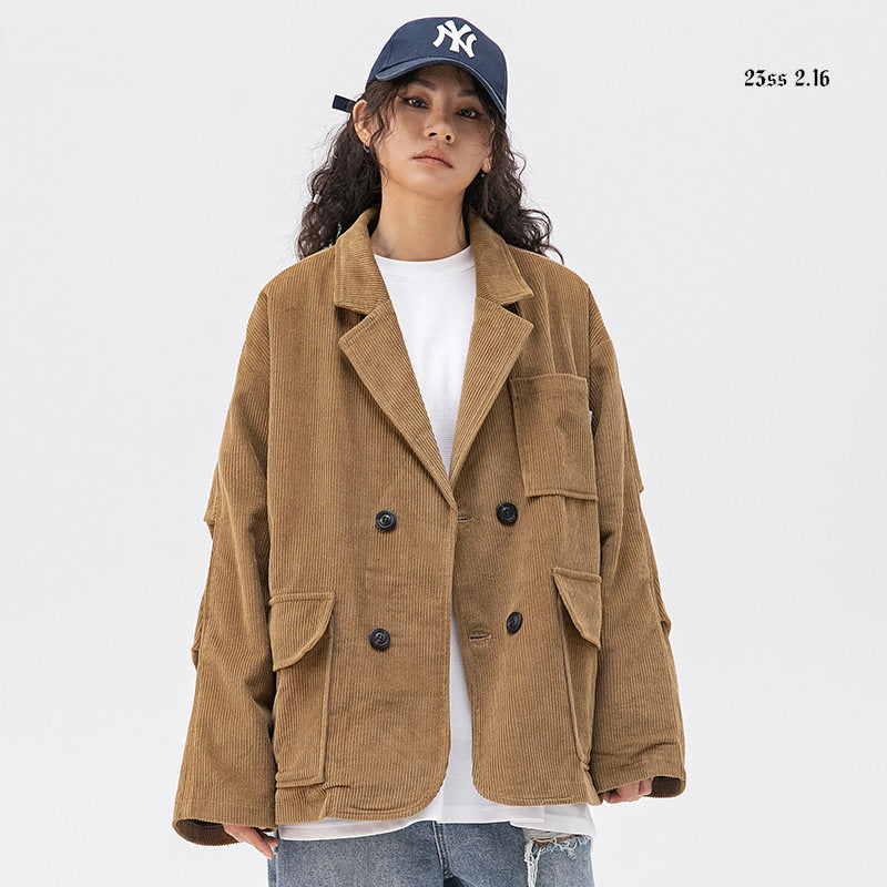 Hold Color American City Boy Corduroy Suit - Multi-Pocket Blazer (Unisex)