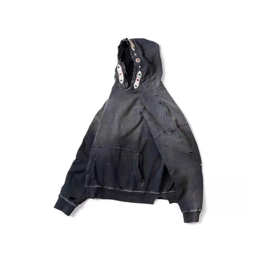 Bieber Same Style 25AW KAPITAL Kazuhiro Hirata Japanese Wax Dye Washed Destroyed Gemstone Hoodie