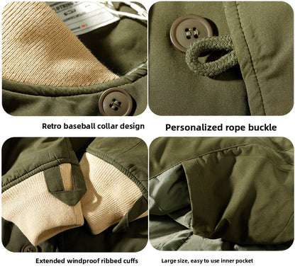 Japanese Retro Quilted Cotton Jacket - Baseball Collar Vintage Coat (Men)