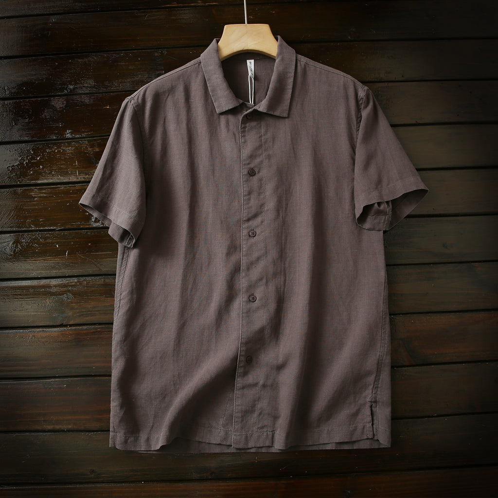Cool Antibacterial Linen/Lyocell Men's Summer Turn-down Collar Loose Casual Short Sleeve Shirt Top