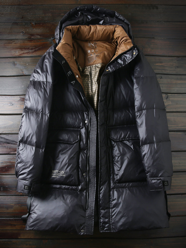 High-Fill 90% Goose-Down Mid-Length Puffer Jacket – Hooded & Cold-Resistant (Plus Sizes Available)
