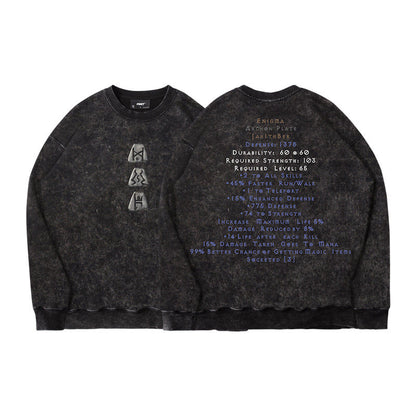TEE7 Diablo Rune Mystery Crewneck Sweatshirt - Vintage Washed Heavyweight Cotton (Unisex)