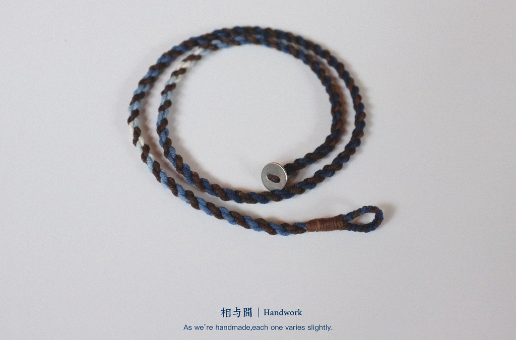 Original Four-Strand Weaving Blue Dye + Persimmon Dye Bracelet Cotton Linen Niche Couple Retro Multi-Hoop Bracelet