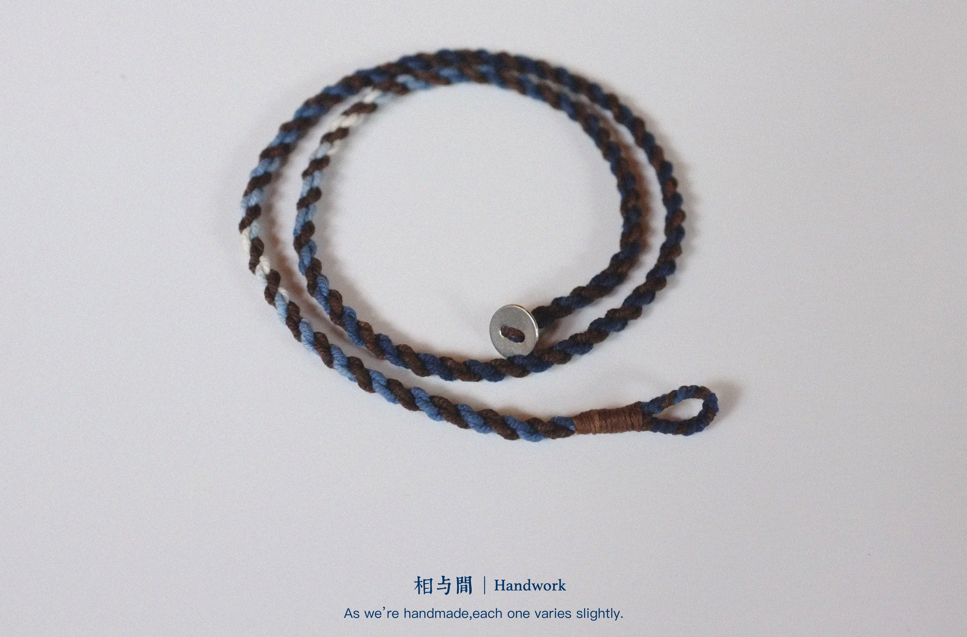Original Four-Strand Weaving Blue Dye + Persimmon Dye Bracelet Cotton Linen Niche Couple Retro Multi-Hoop Bracelet