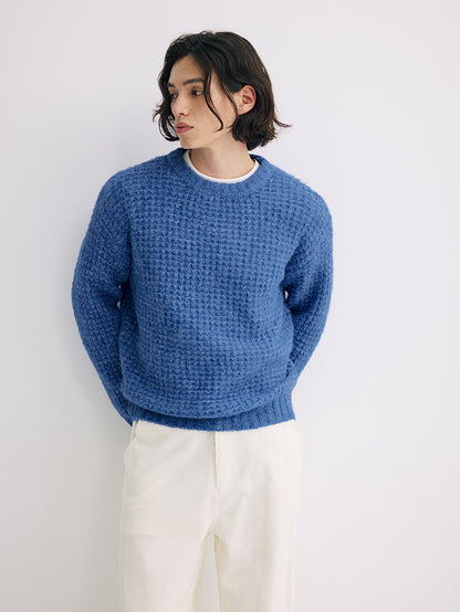 Coke Life Carpem Unisex Winter Sweater - 8% Long Camel Wool Pineapple Check Loose Crew Neck Base Top