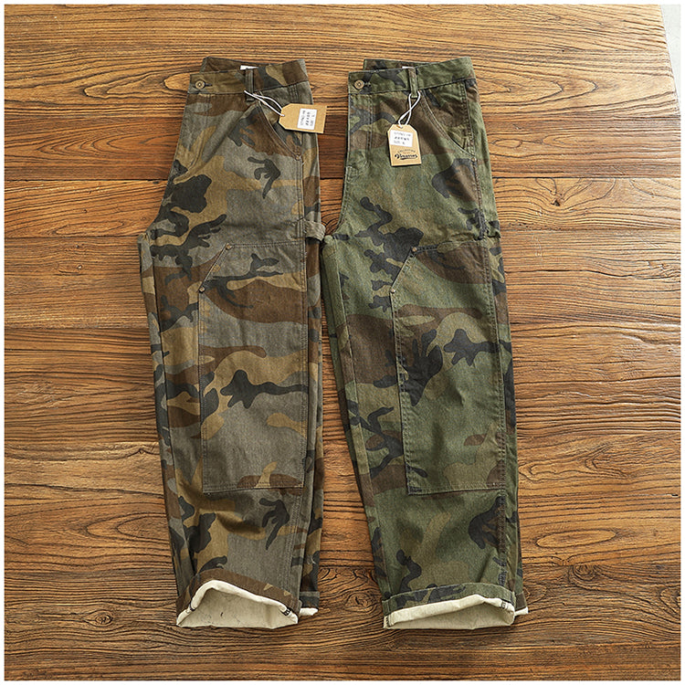 Men's American Retro Logging Work Pants - Loose Straight Washed Cotton Camouflage Casual Pants