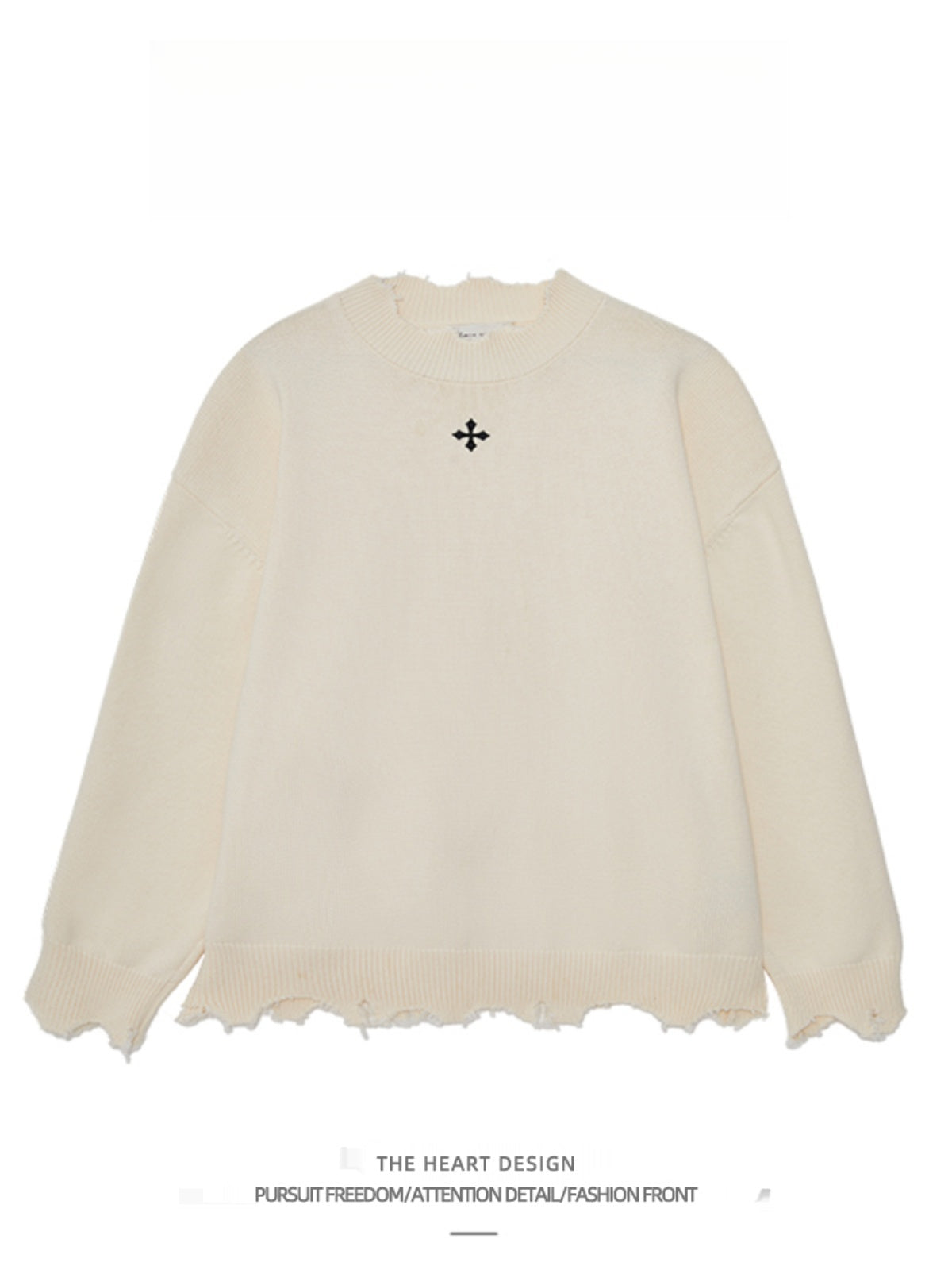 Men's Retro Cross Embroidered Distressed Knit Sweater – High Street American Style Casual Winter Pullover Jacket