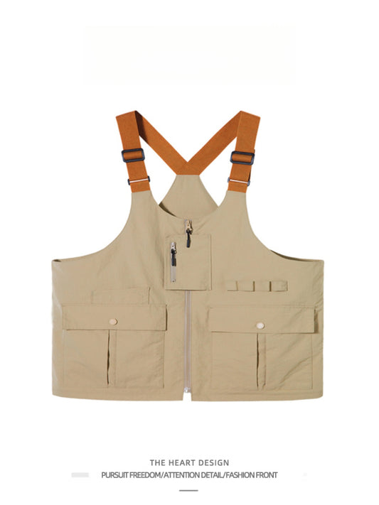 Unisex Convertible Workwear Vest – Textured Woven Multifunctional Top & Single Shoulder Bag – High Street Trendy Brand