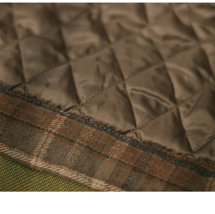 Men's Japanese Style Fake Two-Piece Hooded Plaid Cotton Jacket