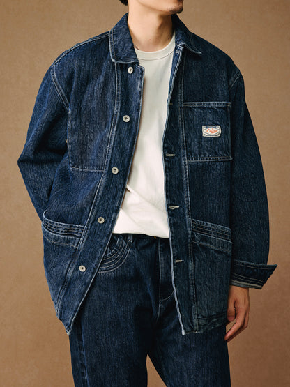 Heavyweight 15 oz Fermented-Wash Distressed Denim Jacket – Retro American Iron-Style (Unisex)