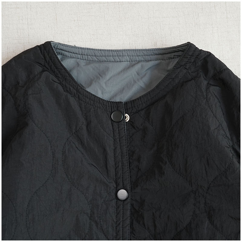 Reversible Quilted Cotton Jacket – Lightweight Loose Fit with Round Neck for Spring/Autumn