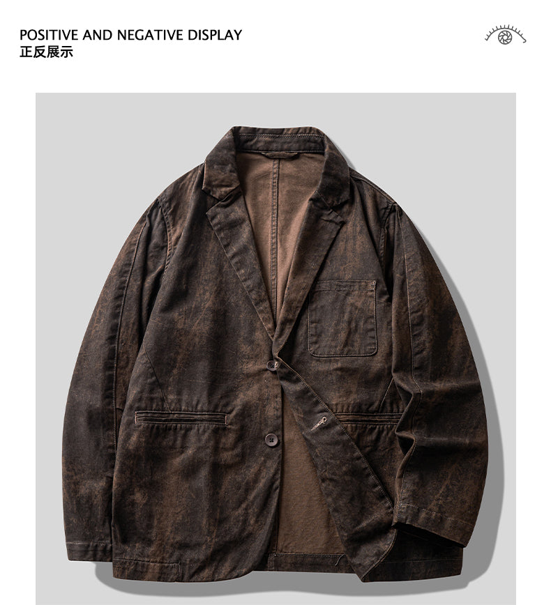 Gao Zhiya” Washed Notch-Lapel Blazer – Retro American Loose Fit Suit Jacket (Autumn 2025)