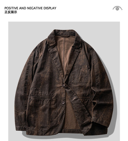 Gao Zhiya” Washed Notch-Lapel Blazer – Retro American Loose Fit Suit Jacket (Autumn 2025)