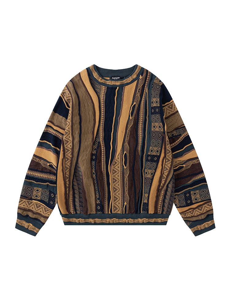 Medria Unisex Retro Bitter Melon Pattern Sweater - Niche Ethnic Vintage Pullover
