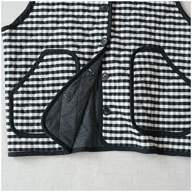 Quilted Cotton Padded Vest — Retro Single-Breasted Sleeveless Outerwear for Autumn/Winter