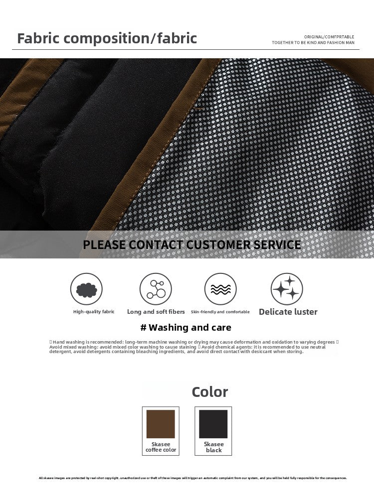 Winter Workwear Hooded Down Jacket Men's Trendy Loose Outdoor Multi-Pocket Functional 90% White Duck Down Warm Coat Trendy