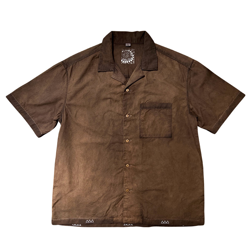 Yam Dye Vintage Style Cloth Label Triangle Sashiko Cuban Collar Short Sleeve Men's Shirt