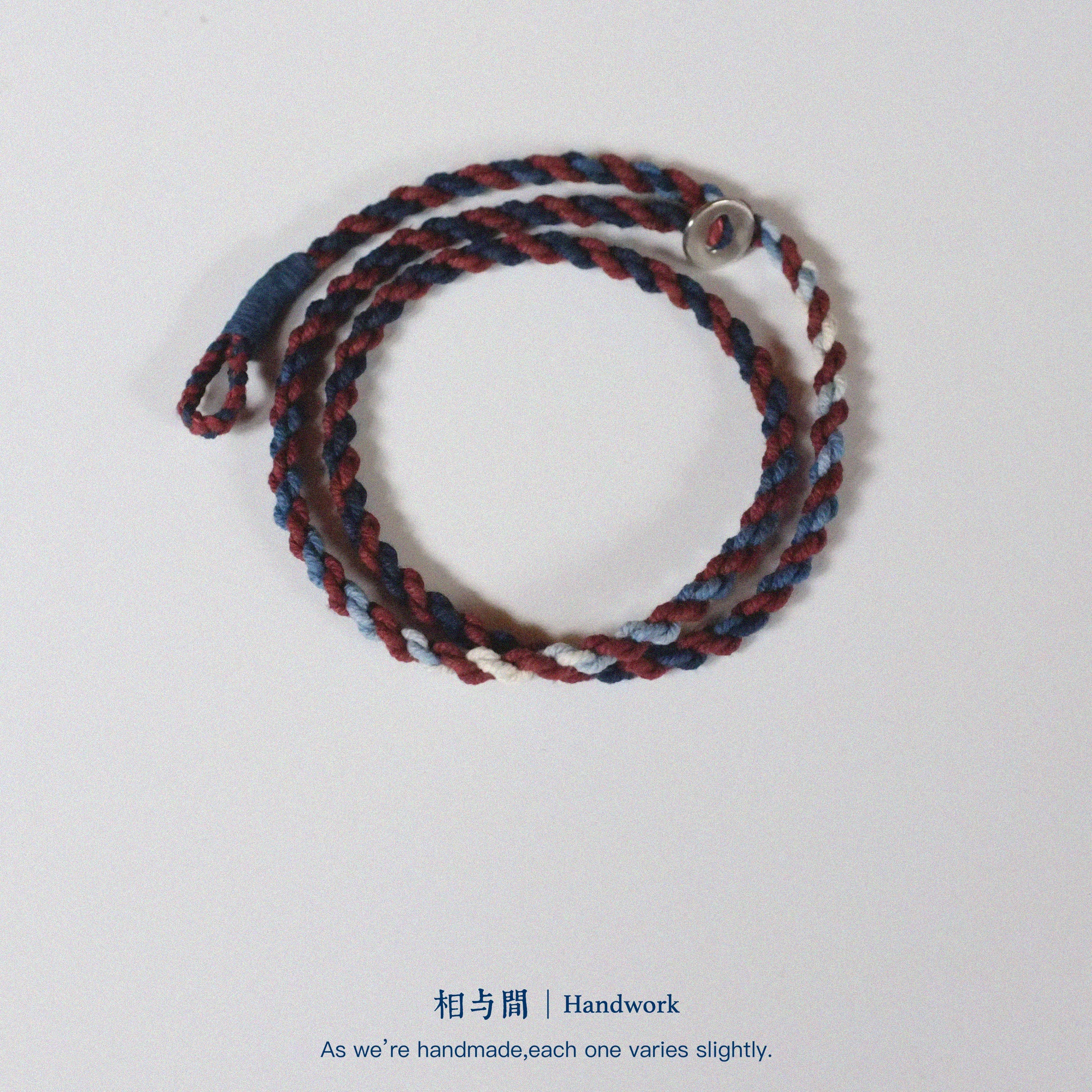 Original Four-Strand Weaving Blue Dyed + Madder Red Hand Rope Cotton Linen Niche Couple Retro Multi-Twist Bracelet