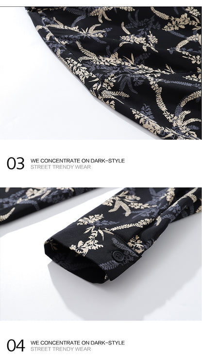 American Style Casual Floral Full Print Long Sleeve Shirt for Men, Loose Beach Shirt Jacket for Autumn