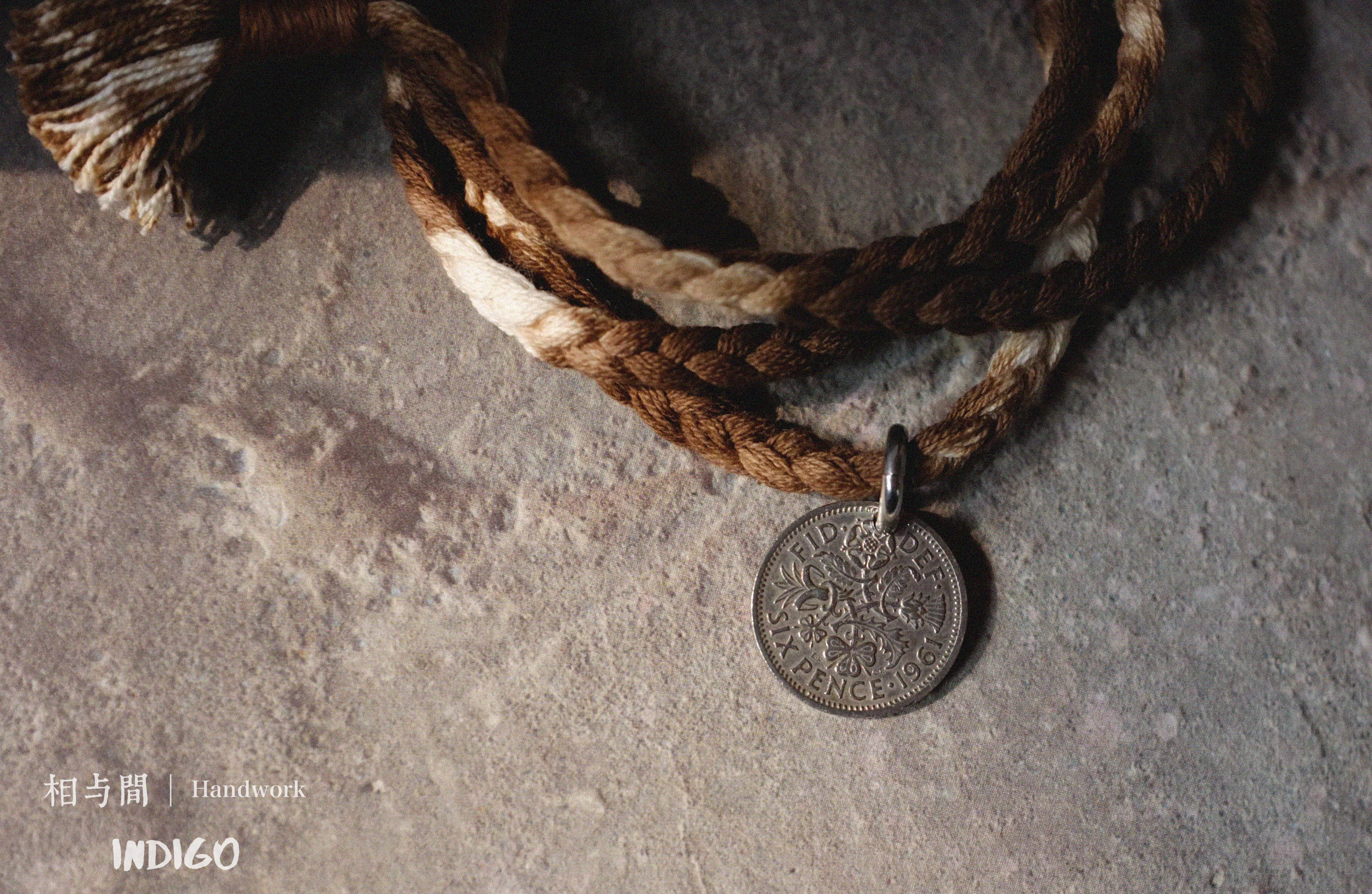 Sixpenny Lucky Coin Plant Dyed Woven Hand Strap National Fashion Original Necklace Bracelet Dual-Use