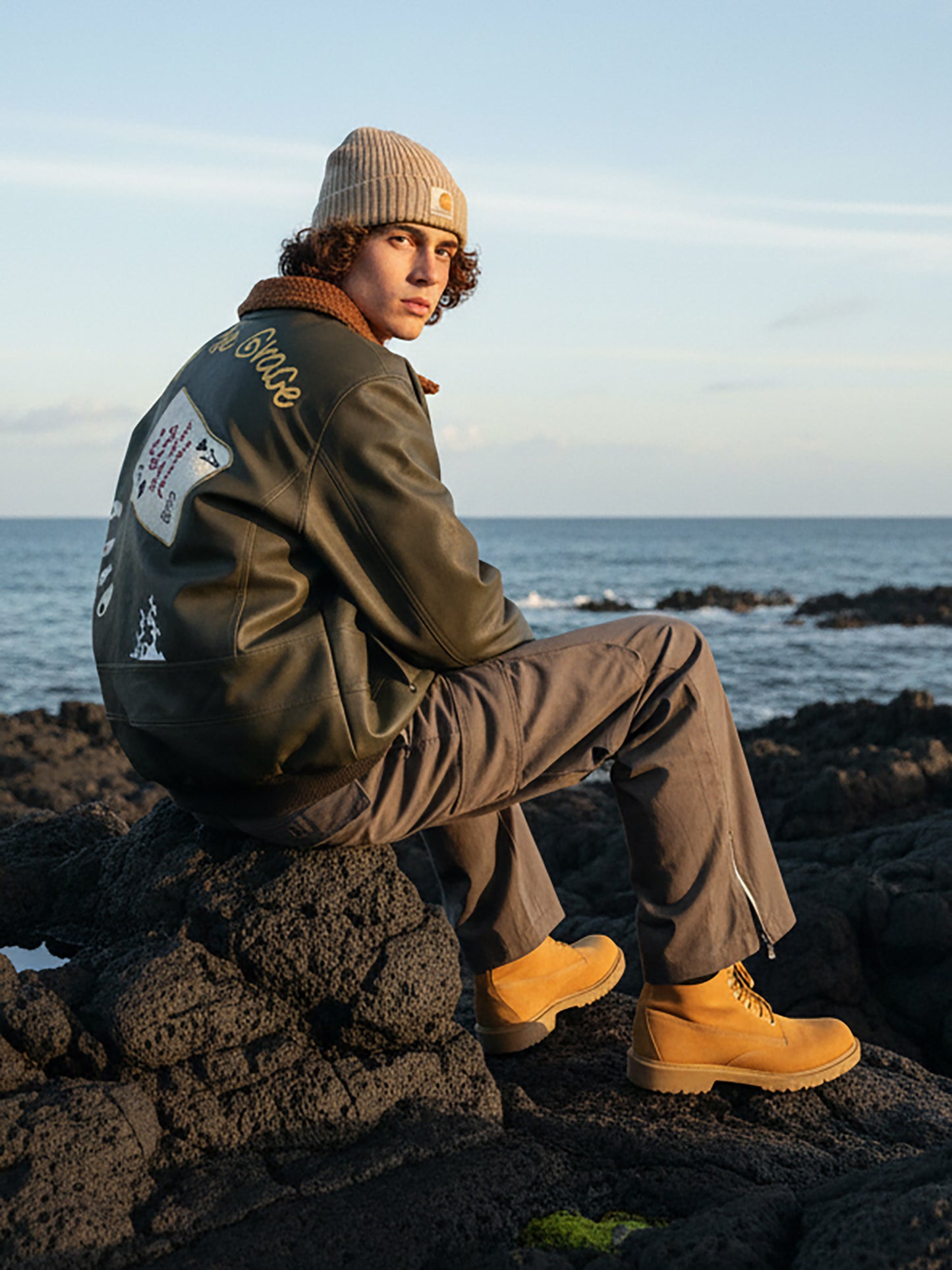 American Retro Leather Cotton Jacket - Lamb Wool Embroidered Coat (Men)