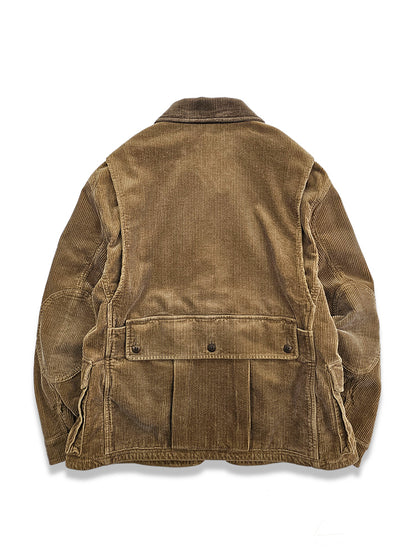 Corduroy Western Hunting Jacket for Men, Washed Multi-Pocket Outdoor Adventure Workwear Retro Windbreaker Jacket