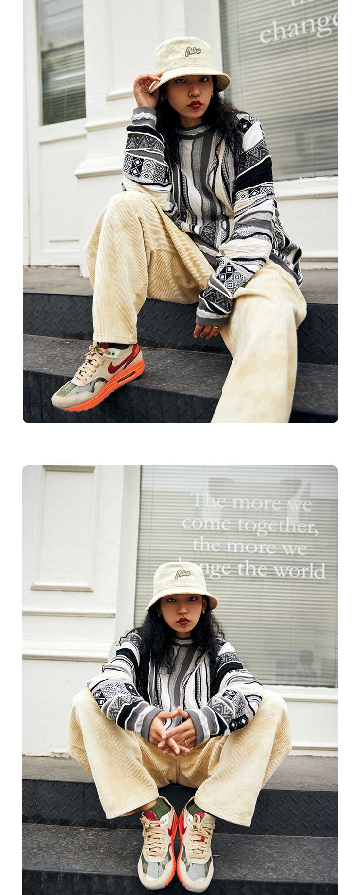 New Year Limited Edition Colorful Egg MEDRIA Retro Sweater Pop Style Bitter Melon Striped Ethnic Pullover Sweater Multi-Color Series