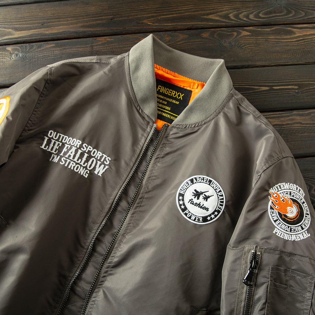 Men’s Heavy Embroidery Baseball-Collar Flight Jacket – Rugged Retro Casual for Fall