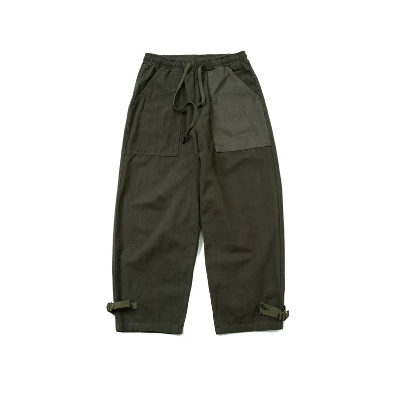 Japanese style men's clothing personality color block stitching elastic waist loose couple men and women slub cotton casual pants trend | Japanese vintage | yamalin clothes | Yamalinclothes