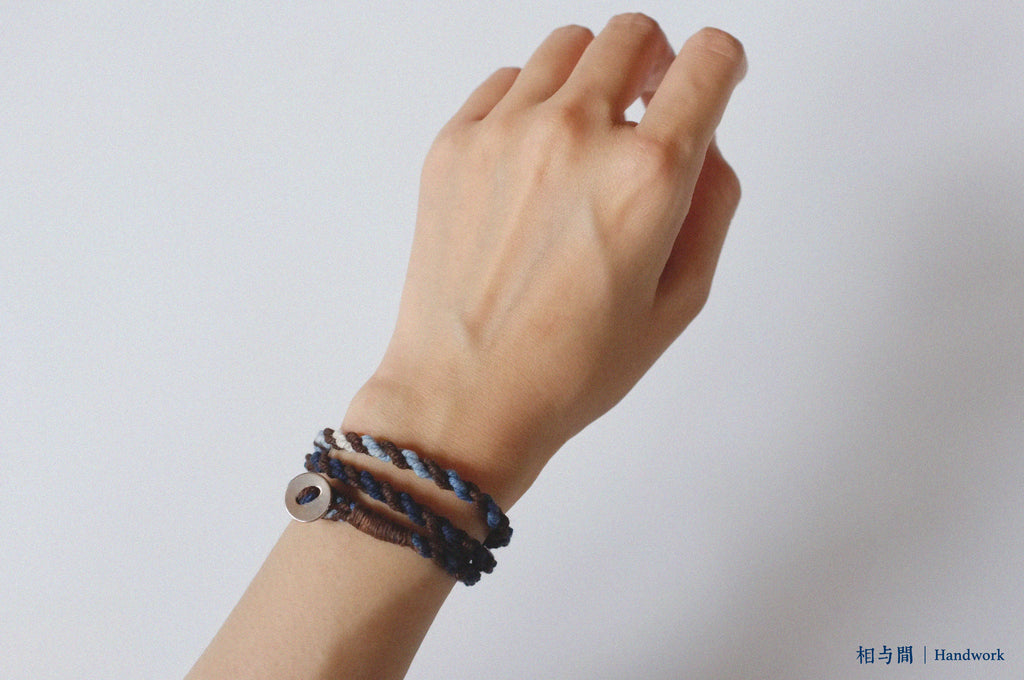 Original Four-Strand Weaving Blue Dye + Persimmon Dye Bracelet Cotton Linen Niche Couple Retro Multi-Hoop Bracelet