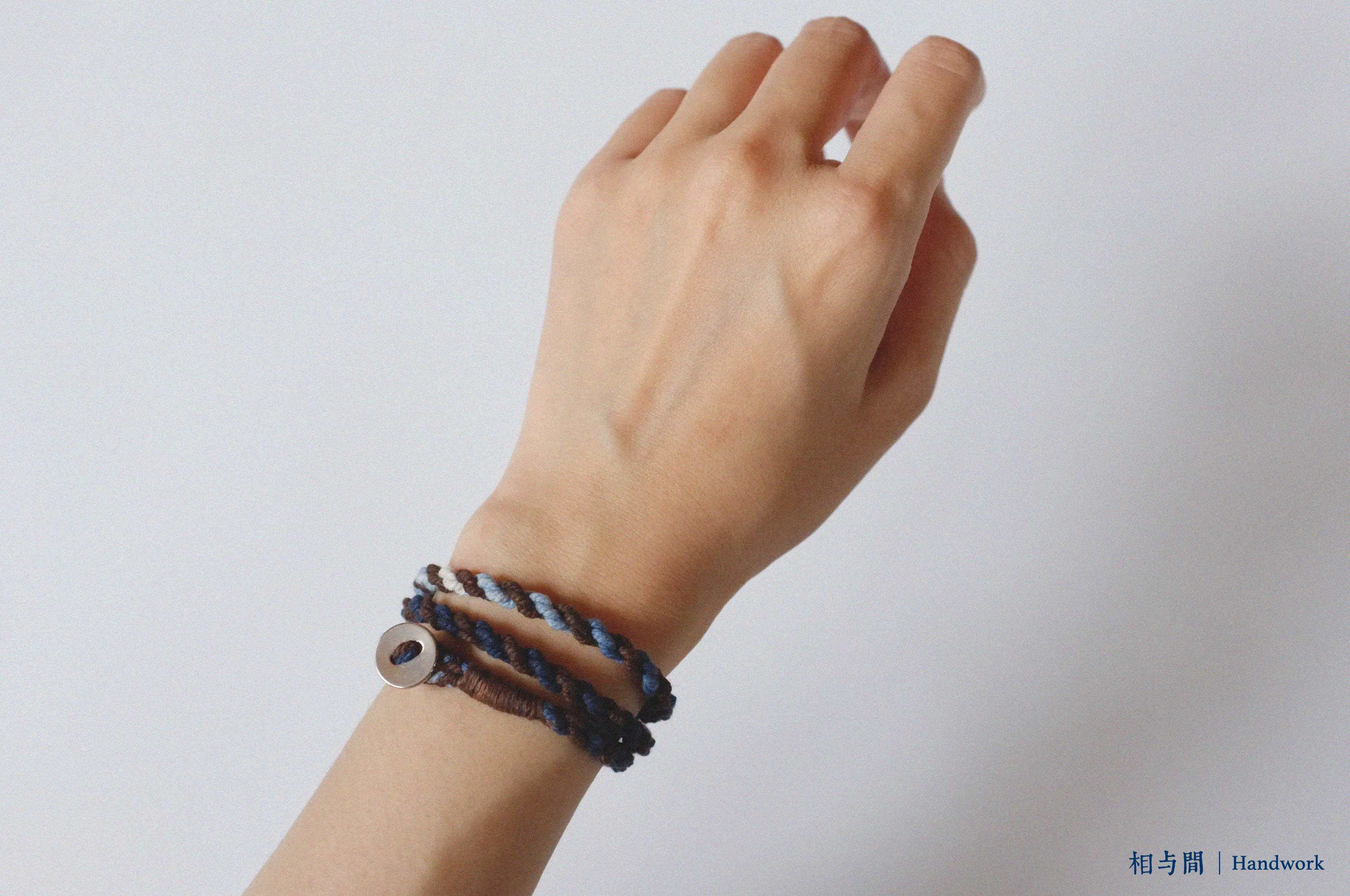 Original Four-Strand Weaving Blue Dye + Persimmon Dye Bracelet Cotton Linen Niche Couple Retro Multi-Hoop Bracelet