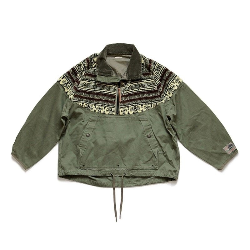 Japanese Lambswool Patchwork Workwear Jacket - Half-Turtleneck Coat (Unisex)