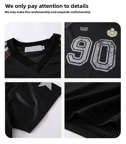 American Street Style T-Shirt for Men and Women 2025 Summer Rugby Jersey Short Sleeve Oversize Loose Casual Top