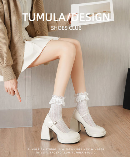 Women's French Style Mary Jane Wedding Shoes - Waterproof Platform Chunky Heel Elegant Bridesmaid Shoes