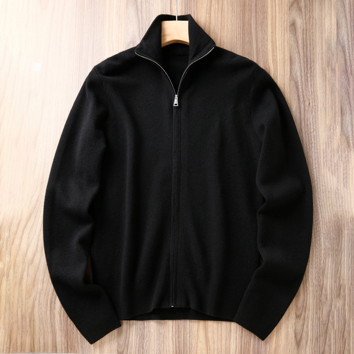 Italian Superfine Golden Wool Stand-Collar Knit – Heavyweight Cardigan Jacket for Autumn/Winter