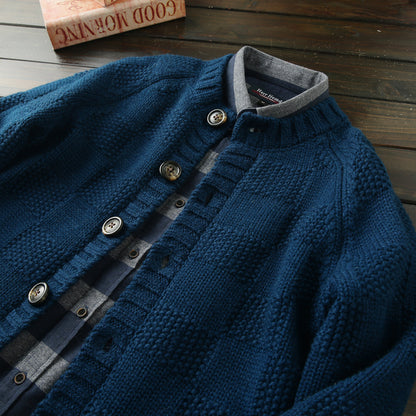 Men's High-End Italian Order Heavyweight Wool Cardigan - Autumn Winter Thickened Round Neck Knitted Sweater Jacket