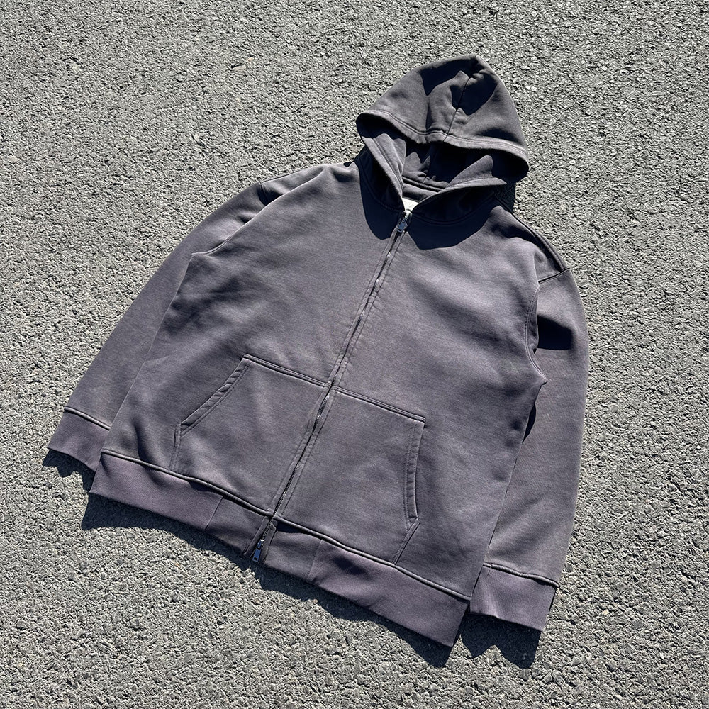 Heavyweight 450g Solid Color Vintage Zipper Cardigan Jacket