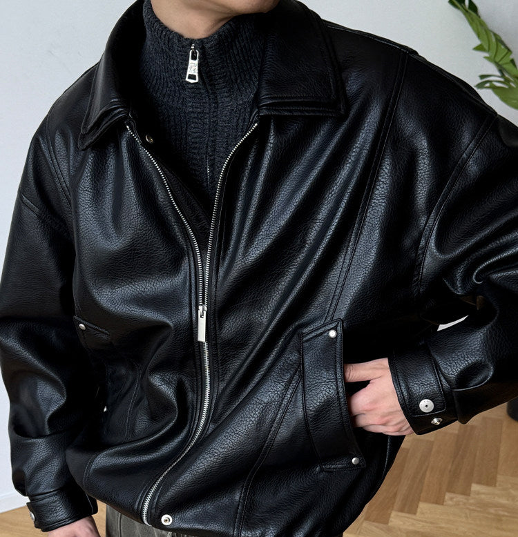 Soft PU Double-Layer Lapel Leather Jacket – American Retro Oversized Unisex – Japanese vintage | fall outfits 2026 | fall winter outfits | classy winter outfits | lazy comfy outfits | japanese streetwear | vintage workwear | yamalin clothes | Yamalinclothes