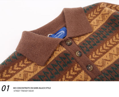 Japanese Ethnic Roll-Neck Knit Pullover – Oversized Vintage Yellow