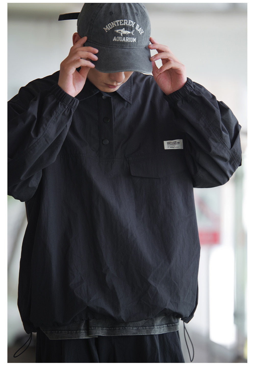 Japanese Retro Drop Shoulder Polo Long Sleeve Shirt – Loose Unisex Casual Top – Japanese vintage | yamalin clothes | Yamalinclothes