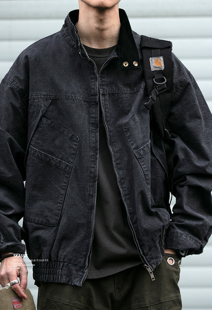 Japanese Retro Deconstructed Stand Collar Hunting Cargo Jacket – Loose Drop Shoulder for Men | Japanese vintage | yamalin clothes | Yamalinclothes