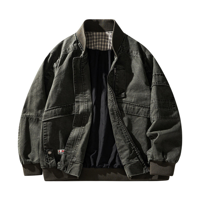 Retro Heavy Cotton Cargo Baseball Jacket – Men's Loose American Workwear