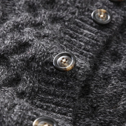 80% Wool Cable Knit Cardigan – Men's Stand Collar Raglan Sleeve Sweater