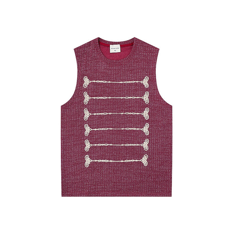 Knot Embroidered Sleeveless Vest – Loose Oversized Japanese Streetwear Top – Japanese vintage | yamalin clothes | Yamalinclothes